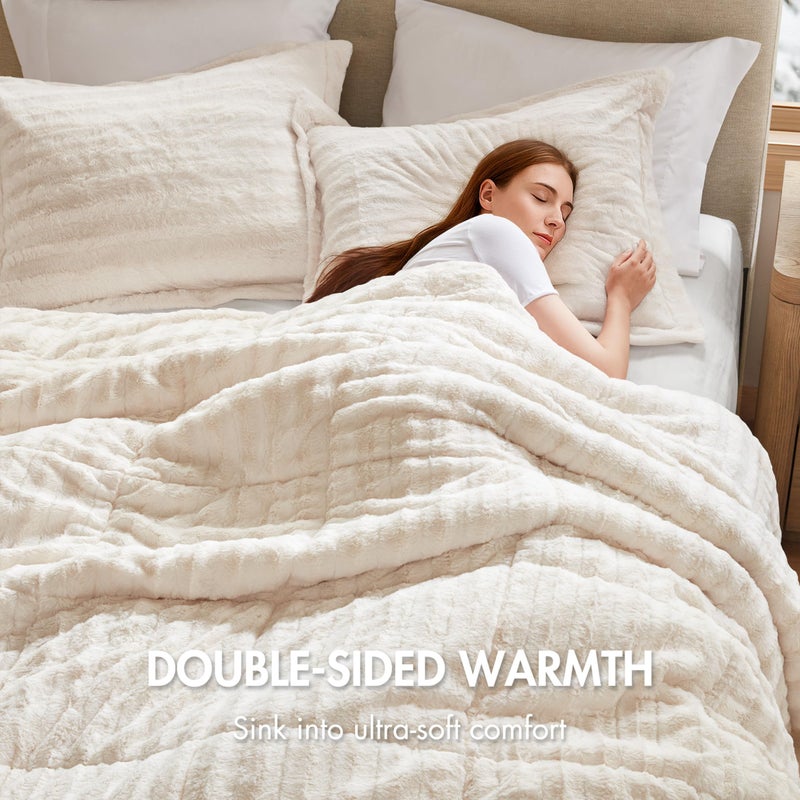 Madison Park Duke Luxe Faux Fur Reversible Comforter Set, Soft Plush Reverse, Modern Down Alternative Filling Cozy Bedding, Box Quilted Warm Cover, Matching Shams, King/Cal King, Champagne 3 Piece - Image 5